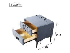 ModernLuxe Nachtkastje-Nachtkastje Bekleed Met Fluweel En Mdf - 2 Lades - Metalen Poten - Grijs