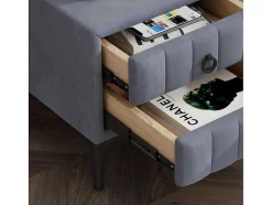ModernLuxe Nachtkastje-Nachtkastje Bekleed Met Fluweel En Mdf - 2 Lades - Metalen Poten - Grijs