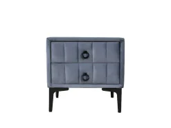 ModernLuxe Nachtkastje-Nachtkastje Bekleed Met Fluweel En Mdf - 2 Lades - Metalen Poten - Grijs