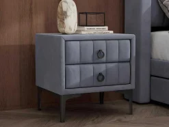 ModernLuxe Nachtkastje-Nachtkastje Bekleed Met Fluweel En Mdf - 2 Lades - Metalen Poten - Grijs