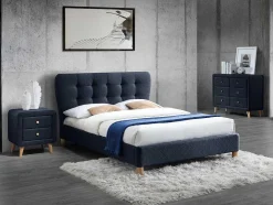 Vente-unique Nachtkastje-Nachtkastje Elide - Scandinavisch - 2 Laden - Blauwe Stof