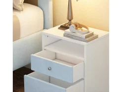 ModernLuxe Nachtkastje-Nachtkastje Met 2 Laden En 1 Nis - Wit En Hemelsblauw