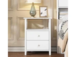 ModernLuxe Nachtkastje-Nachtkastje Met 2 Laden En 1 Compartiment In Spaanplaat - Wit