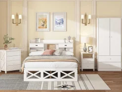 ModernLuxe Nachtkastje-Nachtkastje Met 2 Laden En 1 Compartiment In Spaanplaat - Wit