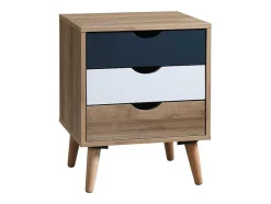 Vente-unique Kindermeubel-Nachtkastje Met 3 Lades - Kleur: Naturel, Wit En Marineblauw - Lurvia