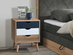 Vente-unique Kindermeubel-Nachtkastje Met 3 Lades - Kleur: Naturel, Wit En Marineblauw - Lurvia