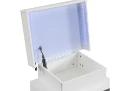 Vente-unique Nachtkastje-Nachtkastje Met Led In 16 Kleuren - 3 Laden En 1 Ladekast - Stof Kunstleer - Wit