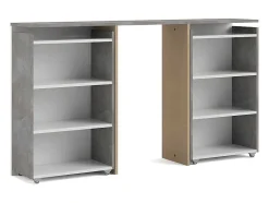 Vente-unique Hoofdeinde En Brugkast-Nada Hoofdbord Met Opbergruimte 140 Cm, Betondecor/Wit Hoogglans.