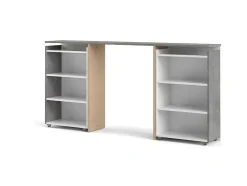 Vente-unique Hoofdeinde En Brugkast-Nada Hoofdbord Met Opbergruimte 160 Cm, Betondecor/Wit Hoogglans.