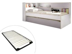 Vente-unique Bed Met Slaaplade-Nestbed Met Opbergruimte - 90 X 200 En 90 X 190 Cm - Wit En Grijs + Bedbodem - Losiana
