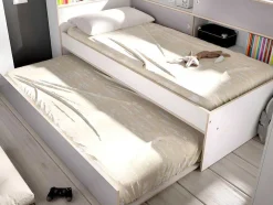 Vente-unique Bed Met Slaaplade-Nestbed Met Opbergruimte - 90 X 200 En 90 X 190 Cm - Wit En Grijs + Bedbodem - Losiana