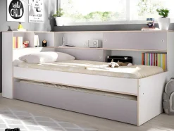 Vente-unique Bed Met Slaaplade-Nestbed Met Opbergruimte - 90 X 200 En 90 X 190 Cm - Wit En Grijs + Bedbodem - Losiana