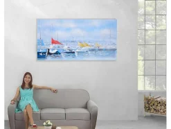 Vente-unique Schilderij-Olieverfschilderij Boten Handgeschilderd