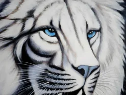 Vente-unique Schilderij-Olieverfschilderij Witte Leeuw Handgeschilderd
