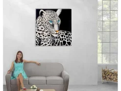 Vente-unique Schilderij-Olieverfschilderij Witte Luipaard Handgeschilderd