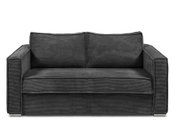 Vente-unique Slaapbank Met Matras-Omkeerbare Driezits-Express-Slaapbank Van Antracietkleurig Ribfluweel - Bed 140 Cm - Matras 22 Cm Loreto
