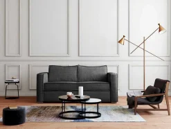 Vente-unique Slaapbank Met Matras-Omkeerbare Driezits-Express-Slaapbank Van Antracietkleurig Ribfluweel - Bed 140 Cm - Matras 22 Cm Loreto