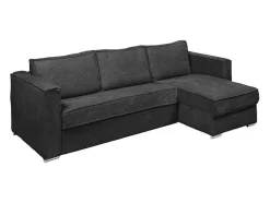 Vente-unique Speciale Modellen Zitbanken & Fauteuils-Omkeerbare Express-Hoekslaapbank Van Antracietgrijs Ribfluweel - Bed Met Brede Latten 140 Cm - Matras 14 Cm Loreto