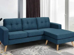 Vente-unique Scandinavisch-Omkeerbare Hoekbank Bartholome In Stof - Donkerblauw