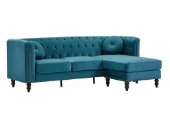Vente-unique Chesterfield Zitbank-Omkeerbare Hoekbank Van Blauwgroen Velours Turner