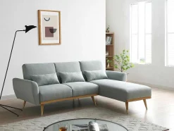 Vente-unique Scandinavisch-Omkeerbare Hoekslaapbank Van Grijsgroene Stof Andino