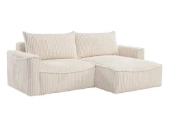 Vente-unique Vierzitsbank-Omkeerbare Hoekslaapbank Van Beige Ribfluweel Met Brede Ribbels Asturio