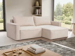 Vente-unique Vierzitsbank-Omkeerbare Hoekslaapbank Van Beige Stof Met Textuur Asturio