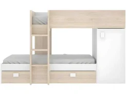 Vente-unique Kinderbed Stapelbed-Omkeerbare Hoekstapelbed Ricardo - 2 X 90X190Cm - Opbergruimte - Grijs En Wit + Matras