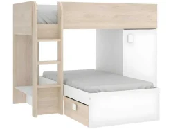 Vente-unique Kinderbed Stapelbed-Omkeerbare Hoekstapelbed Ricardo - 2 X 90X190Cm - Opbergruimte - Grijs En Wit + Matras