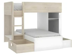 Vente-unique Kinderbed Stapelbed-Omkeerbare Hoekstapelbed Ricardo - 2 X 90X190Cm - Opbergruimte - Grijs En Wit + Matras
