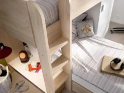 Vente-unique Kinderbed Stapelbed-Omkeerbare Hoekstapelbed Ricardo - 2 X 90X190Cm - Opbergruimte - Grijs En Wit + Matras