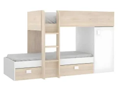 Vente-unique Kinderbed Stapelbed-Omkeerbare Hoekstapelbed Ricardo - 2 X 90X190Cm - Opbergruimte - Grijs En Wit + Matras