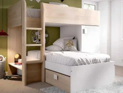 Vente-unique Kinderbed Stapelbed-Omkeerbare Hoekstapelbed Ricardo - 2 X 90X190Cm - Opbergruimte - Grijs En Wit + Matras