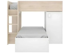 Vente-unique Kinderbed-Omkeerbare Hoekstapelbed Ricardo - 2 X 90X190Cm - Opbergruimte - Eiken En Wit