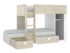 Vente-unique Kinderbed-Omkeerbare Hoekstapelbed Ricardo - 2 X 90X190Cm - Opbergruimte - Eiken En Wit