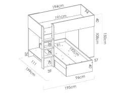 Vente-unique Kinderbed-Omkeerbare Hoekstapelbed Ricardo - 2 X 90X190Cm - Opbergruimte - Eiken En Wit