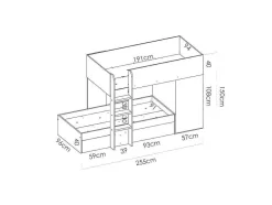 Vente-unique Kinderbed-Omkeerbare Hoekstapelbed Ricardo - 2 X 90X190Cm - Opbergruimte - Eiken En Wit