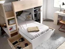 Vente-unique Kinderbed-Omkeerbare Hoekstapelbed Ricardo - 2 X 90X190Cm - Opbergruimte - Eiken En Wit