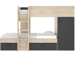 Vente-unique Kinderbed-Omkeerbare Hoekstapelbed Ricardo - 2 X 90X190Cm - Opbergruimte - Grijs En Antraciet