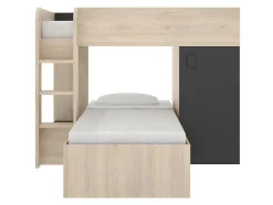 Vente-unique Kinderbed-Omkeerbare Hoekstapelbed Ricardo - 2 X 90X190Cm - Opbergruimte - Grijs En Antraciet
