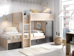Vente-unique Kinderbed-Omkeerbare Hoekstapelbed Ricardo - 2 X 90X190Cm - Opbergruimte - Grijs En Antraciet