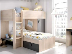 Vente-unique Kinderbed-Omkeerbare Hoekstapelbed Ricardo - 2 X 90X190Cm - Opbergruimte - Grijs En Antraciet
