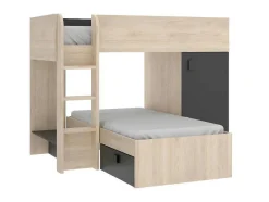 Vente-unique Kinderbed-Omkeerbare Hoekstapelbed Ricardo - 2 X 90X190Cm - Opbergruimte - Grijs En Antraciet