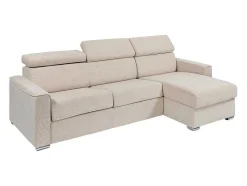 Vente-unique Speciale Modellen Zitbanken & Fauteuils-Omkeerbare, Snel Om Te Bouwen Slaapbank Met Hoek In Beige Stof - Bed Van 140 Cm - Matras 14 Cm - Vizir