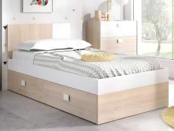 Vente-unique Bed Met Slaaplade-Onderschuifbed - 2 X 90 X 190 Cm - Kleuren: Eiken En Wit - Sonia