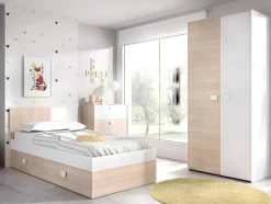 Vente-unique Bed Met Slaaplade-Onderschuifbed - 2 X 90 X 190 Cm - Kleuren: Eiken En Wit - Sonia