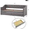ModernLuxe Bed Met Slaaplade-Onderschuifbed, Linnen Slaapbank 90X200Cm Met 2 Lades En Lattenbodem En - Grijs