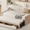 ModernLuxe Aanbiedingen: Slaapkamer & Kantoor-Onderschuifbed 90X200Cm + 90X190Cm - Gestoffeerde Slaapbank Met Lades - Katoenlinnenstof - Beige