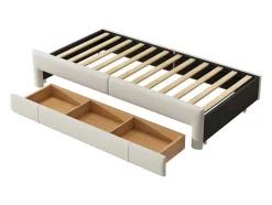 ModernLuxe Aanbiedingen: Slaapkamer & Kantoor-Onderschuifbed 90X200Cm + 90X190Cm - Gestoffeerde Slaapbank Met Lades - Katoenlinnenstof - Beige