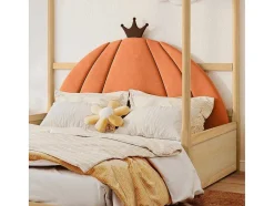 ModernLuxe Kinderbed-Onderschuifbed 140X200Cm In Massief Grenen - Fluwelen Hoofdeinde - Oranje & Wit